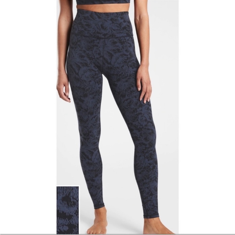 Athleta Elation Textured Tight in Frosted Floral Black/Blue